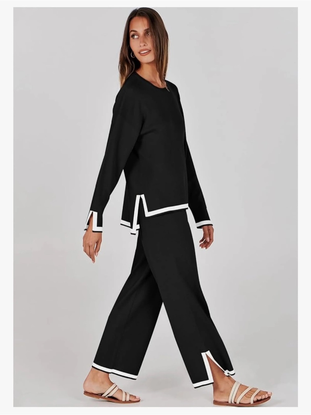 NWT Why Dress Black with White Trim Knit Lounge Set